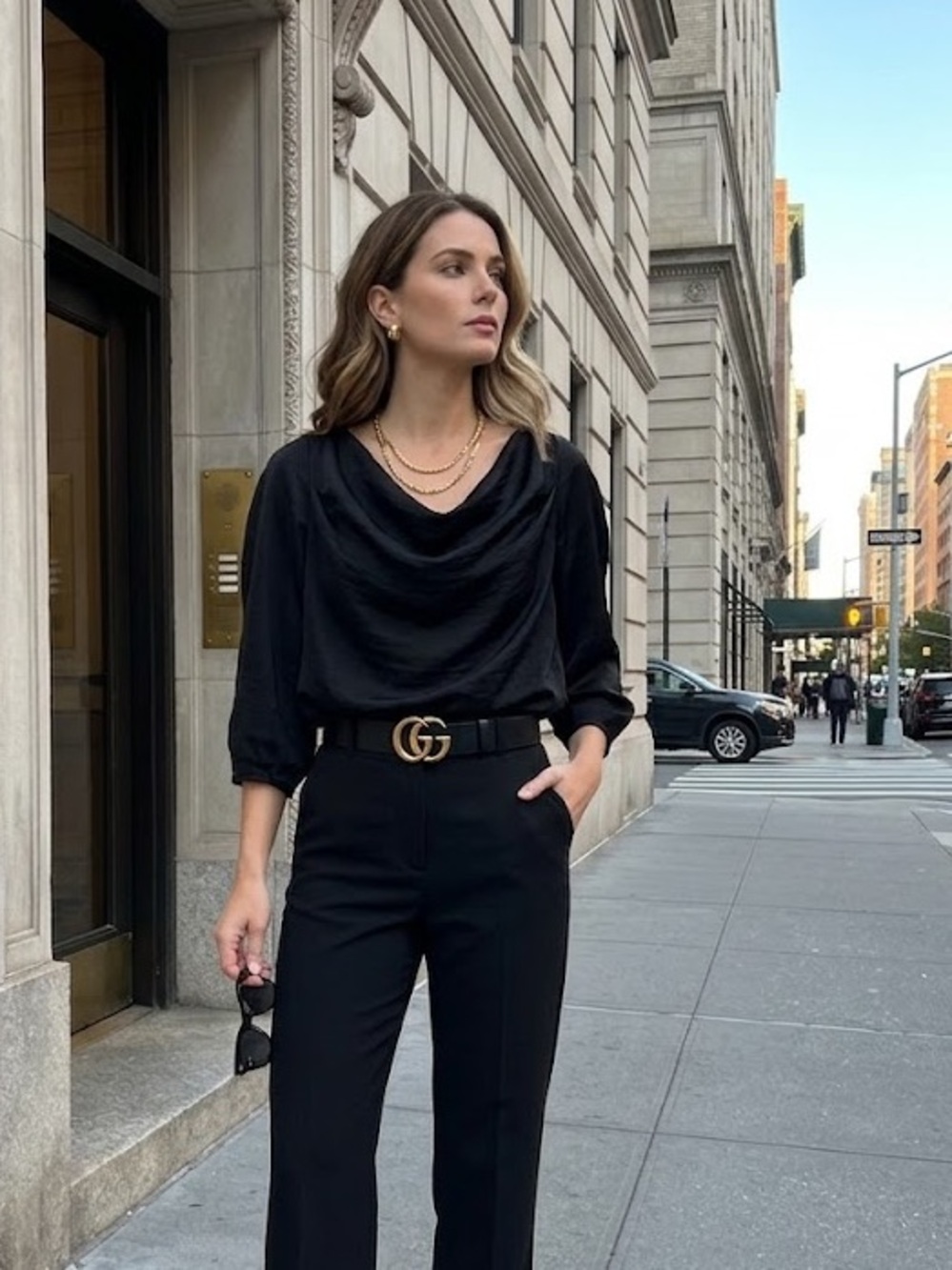WORTHINGTON Drape Neck Satin Blouse | Classic Black | Size Large